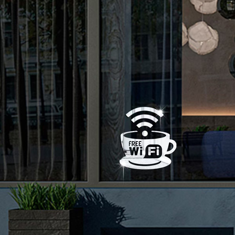 Akrilni ogledni zidni naljepnik s WiFi logom za restorane, ure i salone ljepote