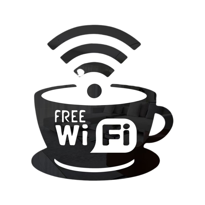 Akrilni ogledni zidni naljepnik s WiFi logom za restorane, ure i salone ljepote
