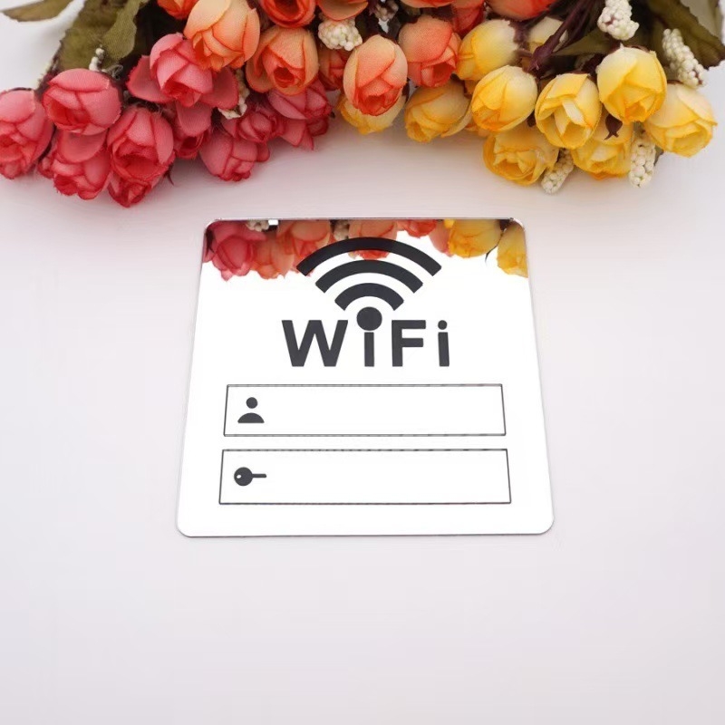 Akrilni ogledni zidni naljepnik s WiFi logom za restorane, ure i salone ljepote