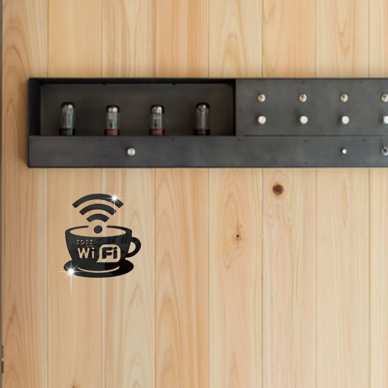 Akrilni ogledni zidni naljepnik s WiFi logom za restorane, ure i salone ljepote