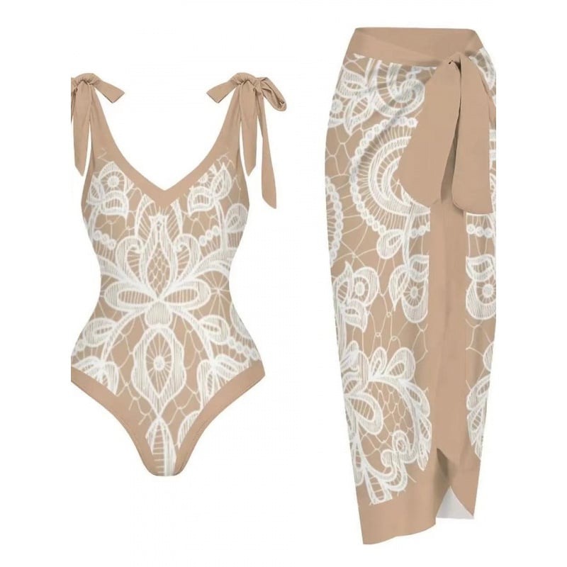 Női egyrészes fürdőruha – V-nyakú, visszafordítható, felosztott mintázatú, nylon spandex bélésű, melltartó betéttel