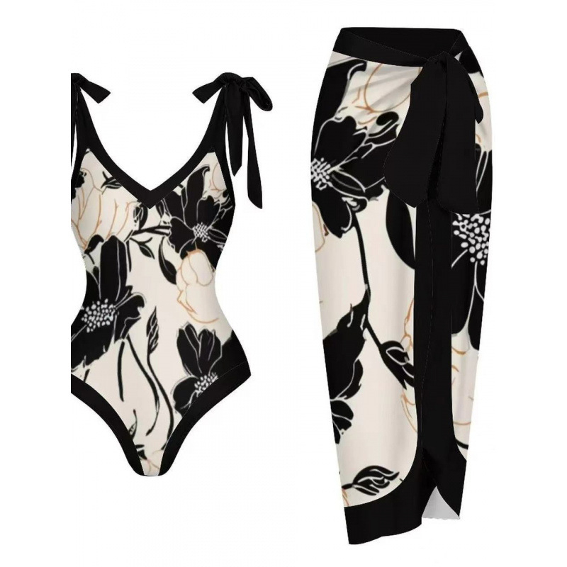 Női egyrészes fürdőruha – V-nyakú, visszafordítható, felosztott mintázatú, nylon spandex bélésű, melltartó betéttel