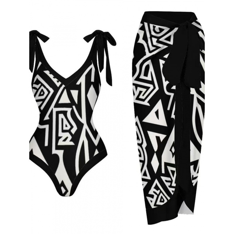 Női egyrészes fürdőruha – V-nyakú, visszafordítható, felosztott mintázatú, nylon spandex bélésű, melltartó betéttel