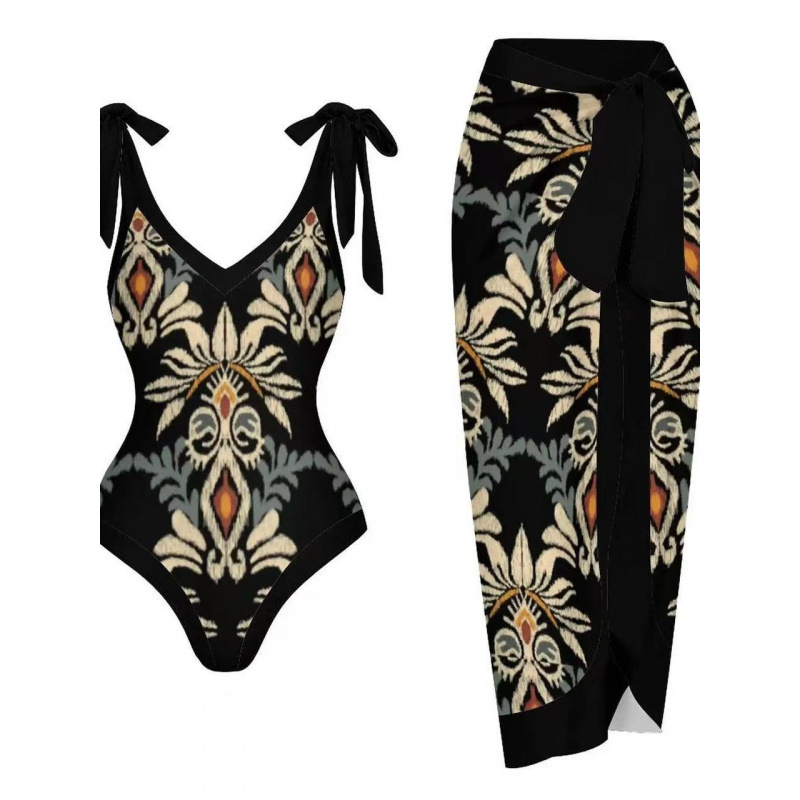 Női egyrészes fürdőruha – V-nyakú, visszafordítható, felosztott mintázatú, nylon spandex bélésű, melltartó betéttel