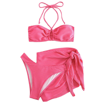 Női háromrészes bikini szett, fűzős szoknyarésszel, puha kosár, poliészter 82% + spandex 18%