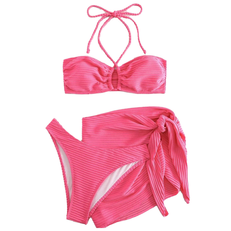 Női háromrészes bikini szett, fűzős szoknyarésszel, puha kosár, poliészter 82% + spandex 18%