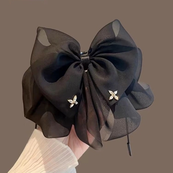 Κλιπ μαλλιών με φιόγκο από διχτυωτό ύφασμα για την πίσω περιοχή του κεφαλιού, αξεσουάρ κεφαλής, καλοκαίρι 2024, προσωποποιημένη τάση