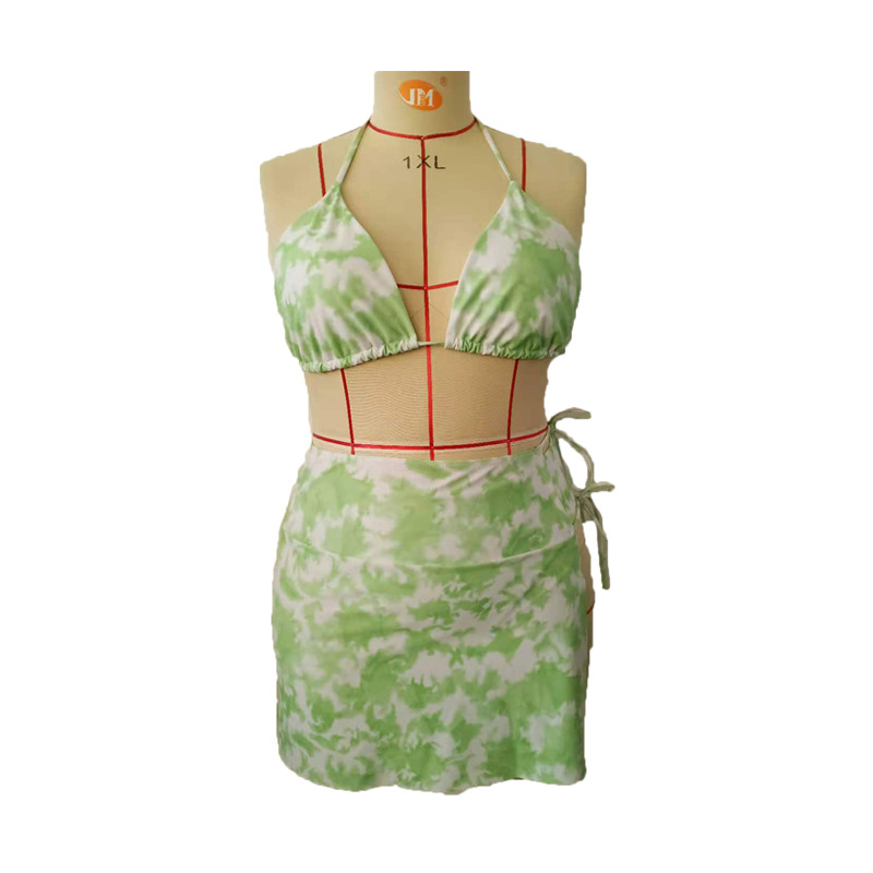 Γυναικείο μαγιό με floral μοτίβο και τριγωνικό πάνω μέρος – πολυεστέρας, γρήγορο στέγνωμα, υψηλή ελαστικότητα, φιλικό προς το περιβάλλον, σετ τριών τεμαχίων