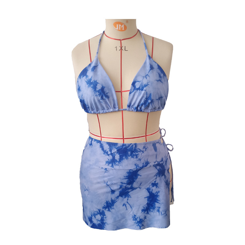 Γυναικείο μαγιό με floral μοτίβο και τριγωνικό πάνω μέρος – πολυεστέρας, γρήγορο στέγνωμα, υψηλή ελαστικότητα, φιλικό προς το περιβάλλον, σετ τριών τεμαχίων