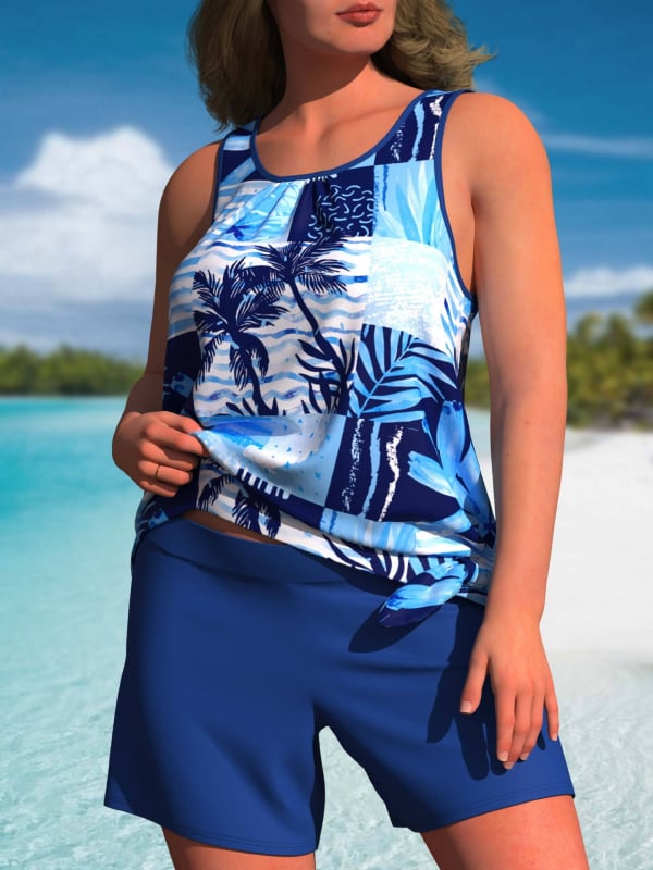 Tankini kupaći set s lišćastim uzorkom, s podstavom za dojke (bez čelične potpore), 82% poliester, za odrasle