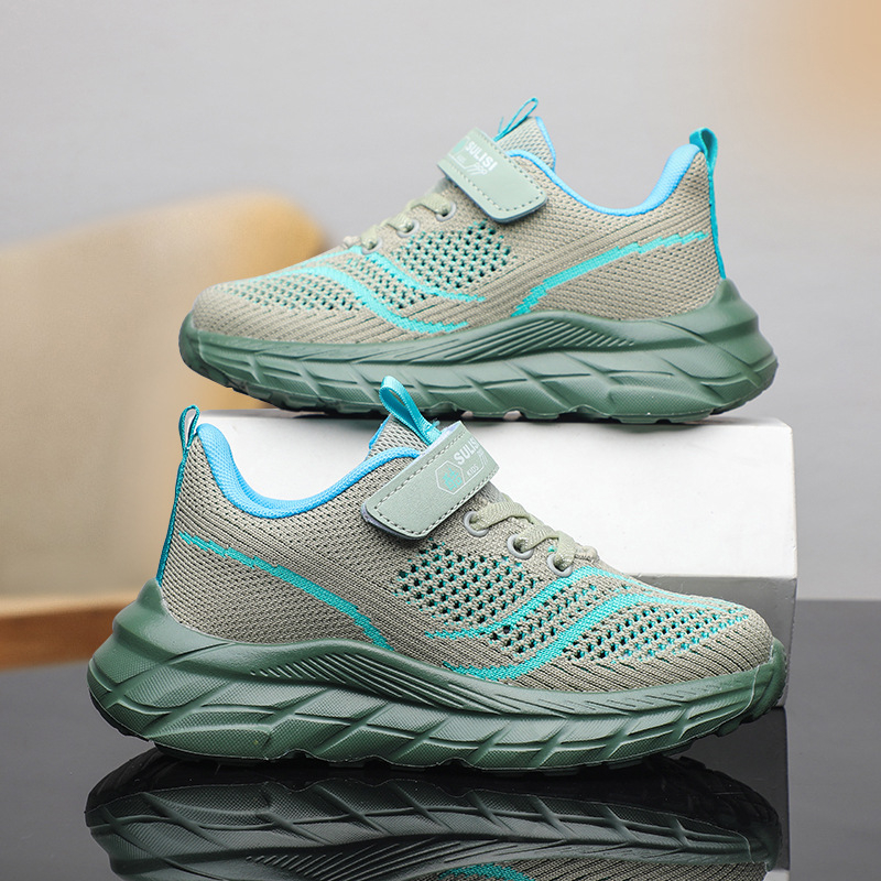 Bērnu skrienošās kurpes – elpojoša sietiņa augšdaļa, viegla EVA zole, Velcro aizdare, svītru raksts