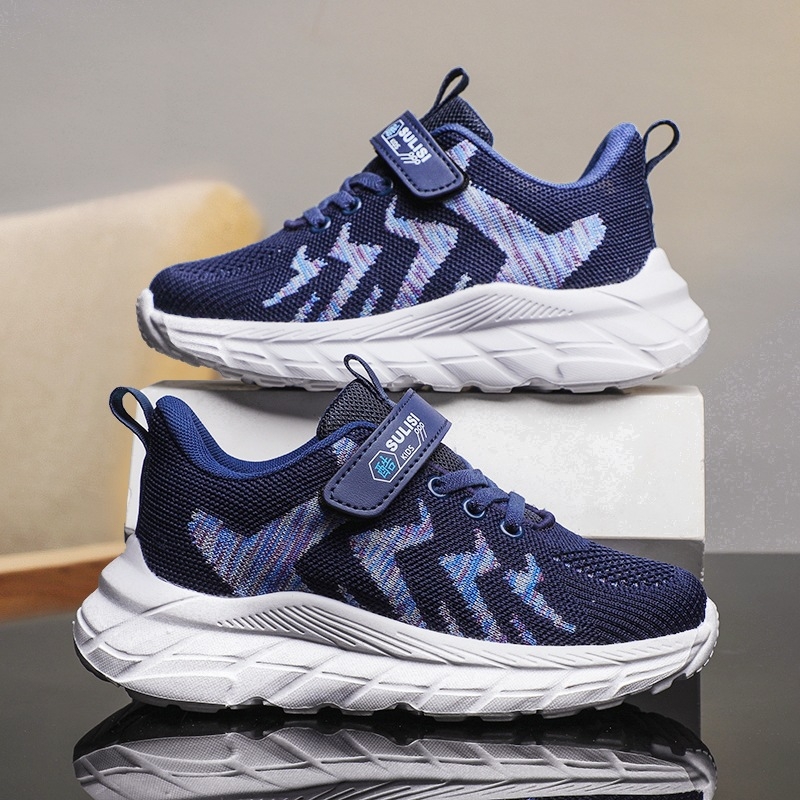 Bērnu skrienošās kurpes – elpojoša sietiņa augšdaļa, viegla EVA zole, Velcro aizdare, svītru raksts