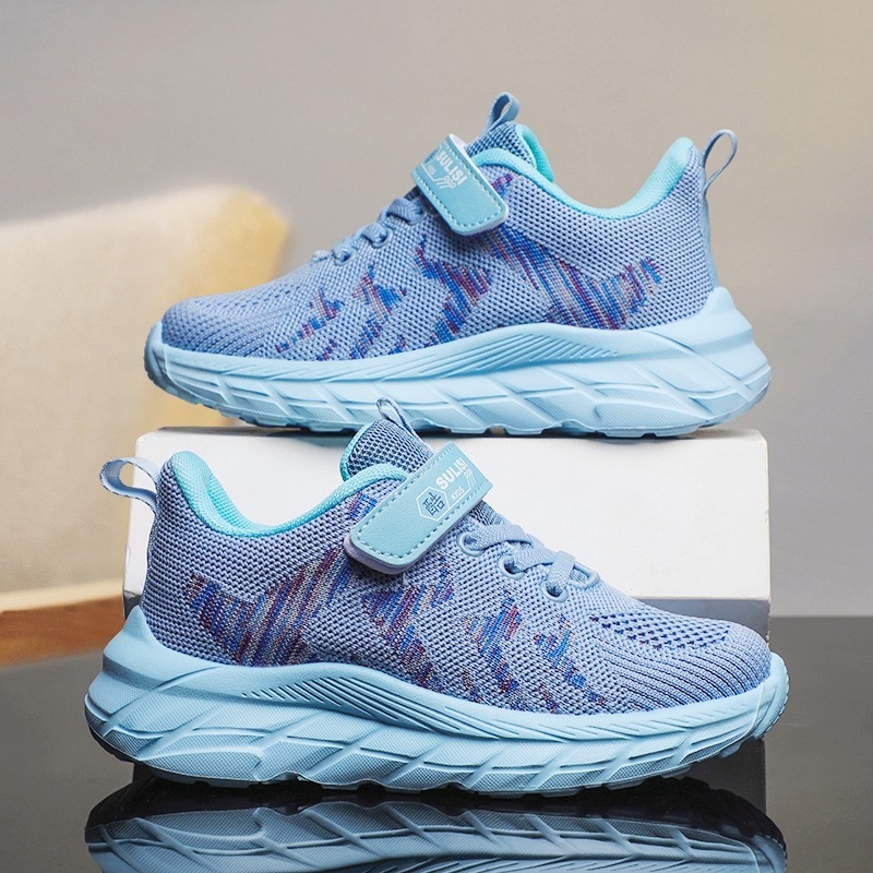 Bērnu skrienošās kurpes – elpojoša sietiņa augšdaļa, viegla EVA zole, Velcro aizdare, svītru raksts