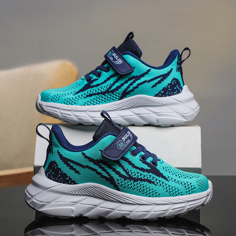 Bērnu skrienošās kurpes – elpojoša sietiņa augšdaļa, viegla EVA zole, Velcro aizdare, svītru raksts