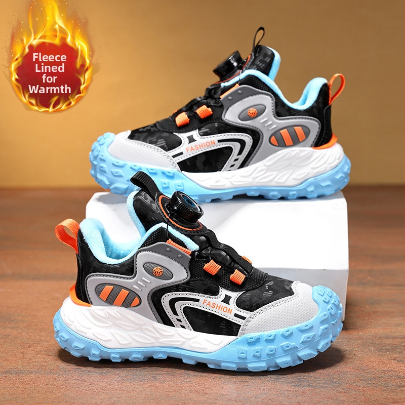 Bērnu sporta apavi ar rotējošu pogu aizdari, viegls dizains, augšējā daļa no sintētiskās ādas, TPR zole, neslīdoši un izturīgi pret nolietošanos.