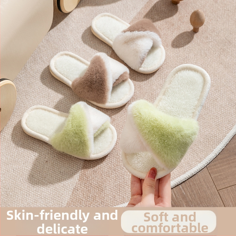 Meitenēm piemērotas pūkainas ziemas čības mājai, virsū no mākslīgās vilnas, divkrāsu raksts, anti-slips PVC zole, korejiešu stila, 4–12 gadi