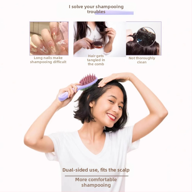 Χτένα για σαμπουάν με μακριά λαβή, διπλής όψεως δόντια για μασάζ κεφαλής
