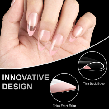 Odvojivi umjetni nokti za nanošenje, oblike badem i kvadrat, francuski stil, slatko, ultra-tanki, različiti uzorci.