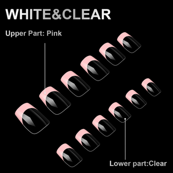 Odvojivi umjetni nokti za nanošenje, oblike badem i kvadrat, francuski stil, slatko, ultra-tanki, različiti uzorci.