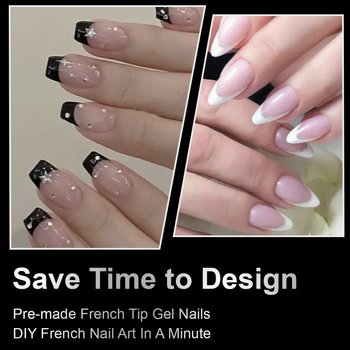 Odvojivi umjetni nokti za nanošenje, oblike badem i kvadrat, francuski stil, slatko, ultra-tanki, različiti uzorci.