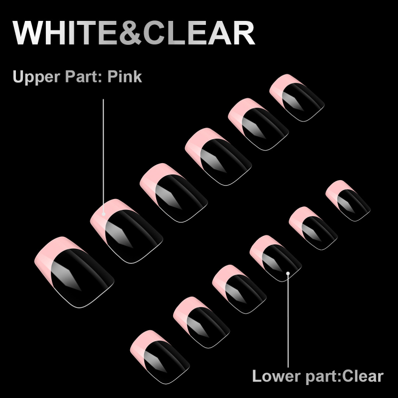 Odvojivi umjetni nokti za nanošenje, oblike badem i kvadrat, francuski stil, slatko, ultra-tanki, različiti uzorci.