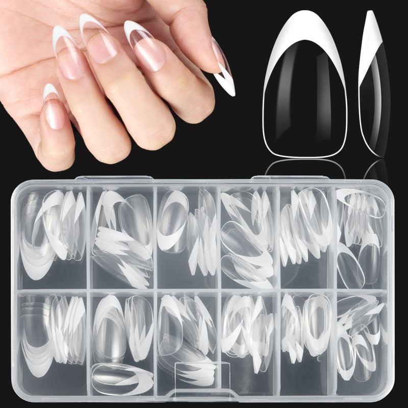 Odvojivi umjetni nokti za nanošenje, oblike badem i kvadrat, francuski stil, slatko, ultra-tanki, različiti uzorci.