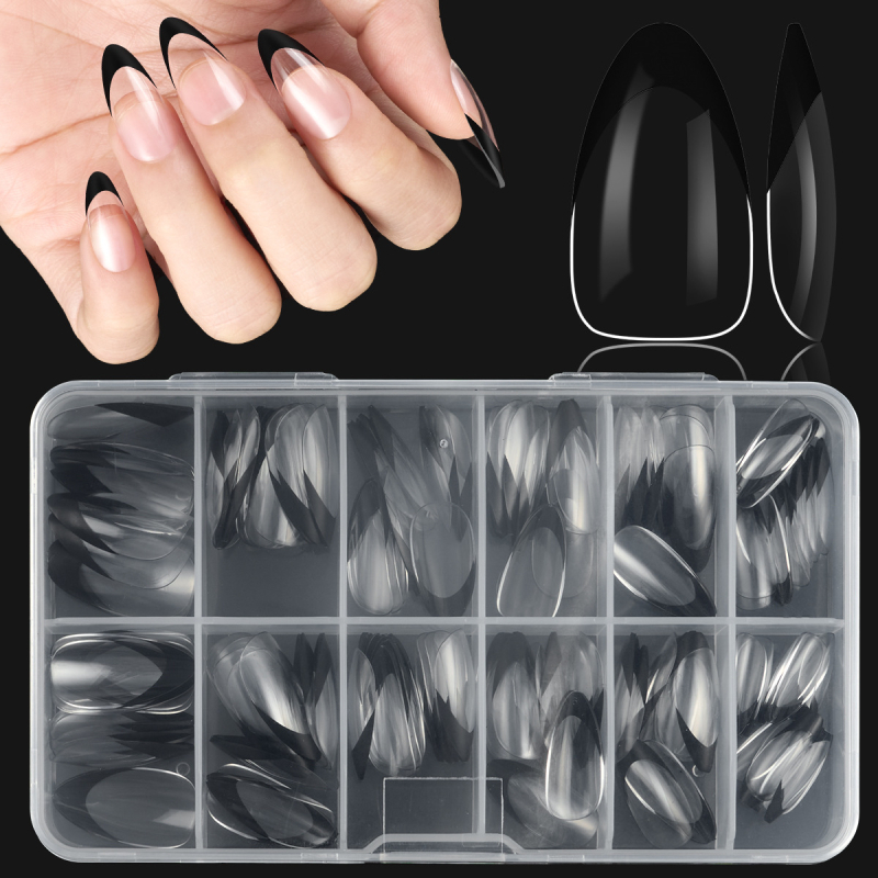 Odvojivi umjetni nokti za nanošenje, oblike badem i kvadrat, francuski stil, slatko, ultra-tanki, različiti uzorci.