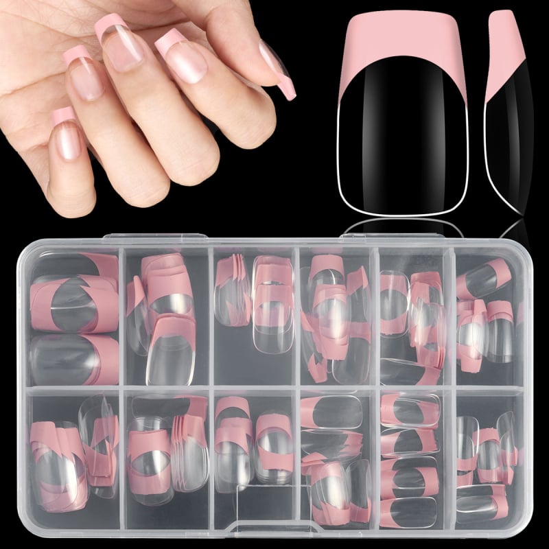 Odvojivi umjetni nokti za nanošenje, oblike badem i kvadrat, francuski stil, slatko, ultra-tanki, različiti uzorci.