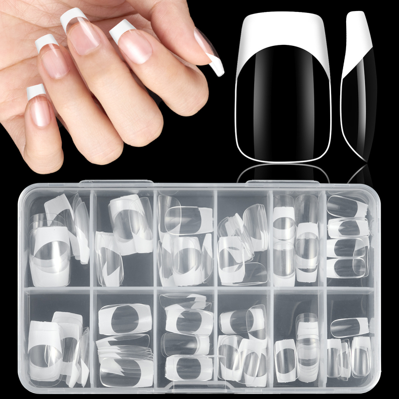 Odvojivi umjetni nokti za nanošenje, oblike badem i kvadrat, francuski stil, slatko, ultra-tanki, različiti uzorci.