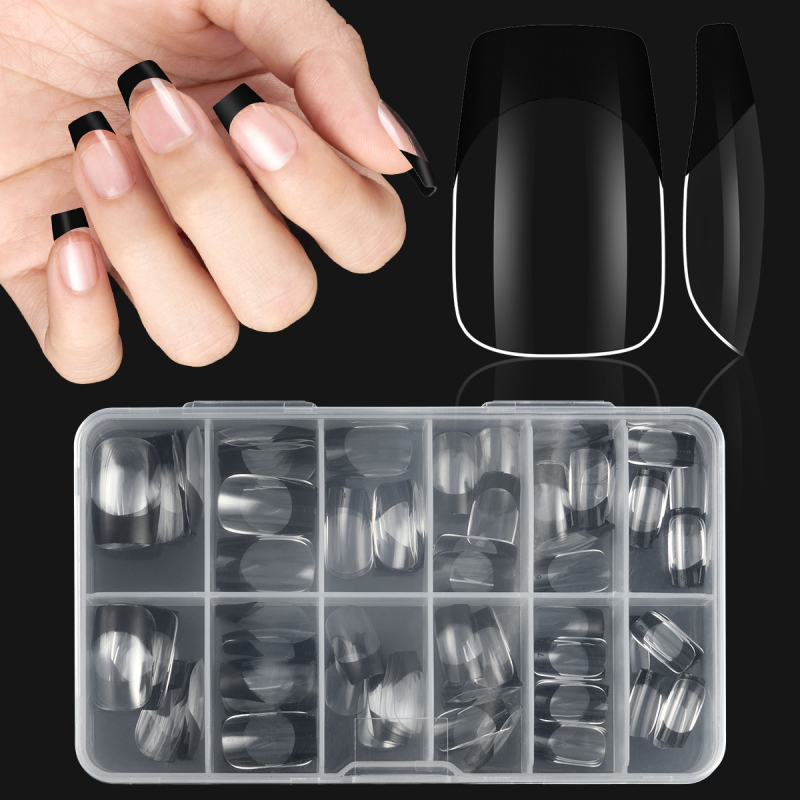 Odvojivi umjetni nokti za nanošenje, oblike badem i kvadrat, francuski stil, slatko, ultra-tanki, različiti uzorci.