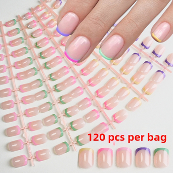 Naljepnice za francusku manikuru, kvadratne, kratke, nosive, obrazac 183016567, 120 komada, za žene