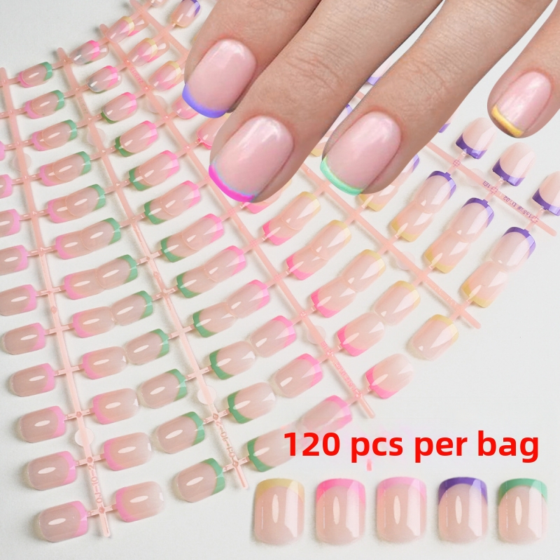 Naljepnice za francusku manikuru, kvadratne, kratke, nosive, obrazac 183016567, 120 komada, za žene