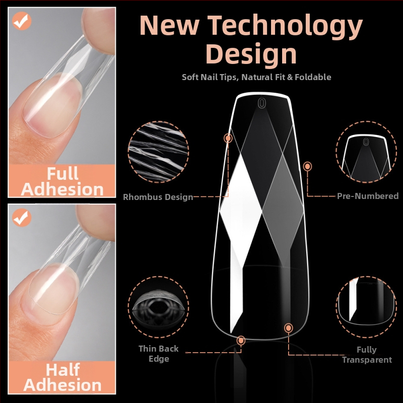 Διαφανείς άκρες νυχιών με 3D διαμάντια, σχήματα αμυγδάλου και μπαλένας, καρό σχέδιο