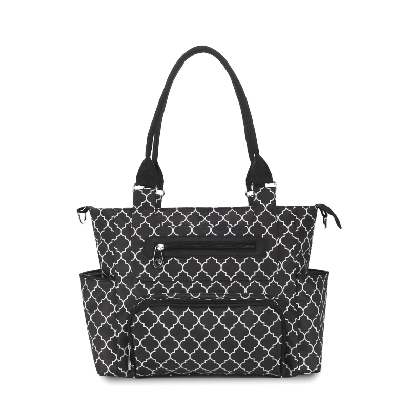 Чанта за мама — мултифункционална раирана чанта за мама и бебе; полиестер, размери 31×16×30 см; натоварване до 20 кг; презрамка едно рамо