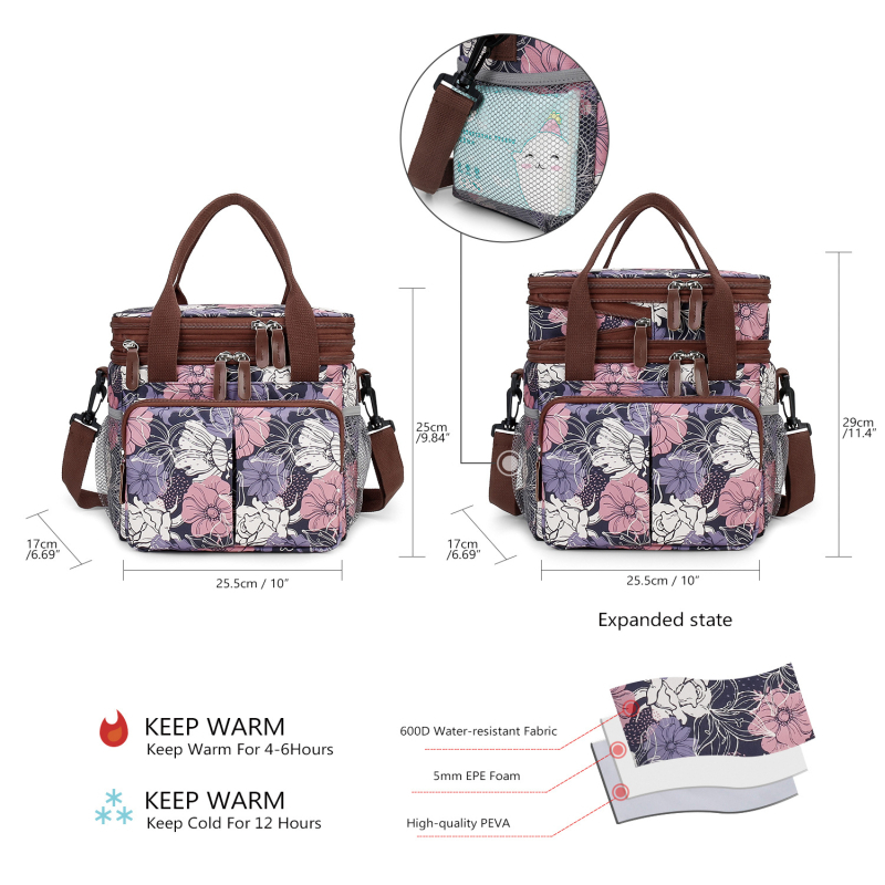 Izolačná taška na obed s vodotesným dizajnom; prenosná, skladacia, funkcia naplnenia vodou; vhodná ako chladiaca taška a piknik taška (Oxford látka).