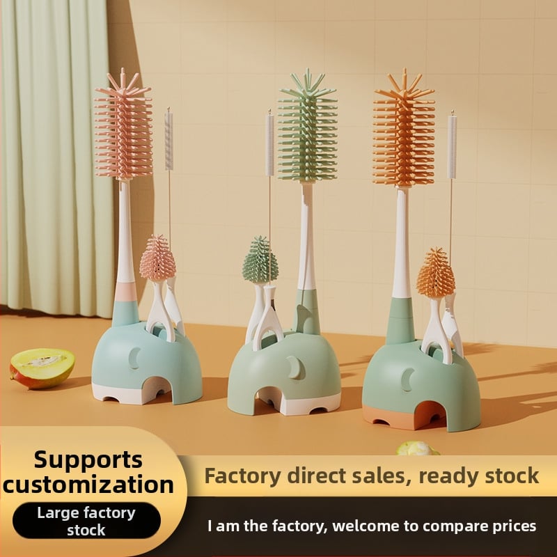 360° rotējošā silikona pudeles suka ar pamatni – tīrīšanas rīks sprausai un salmiņam