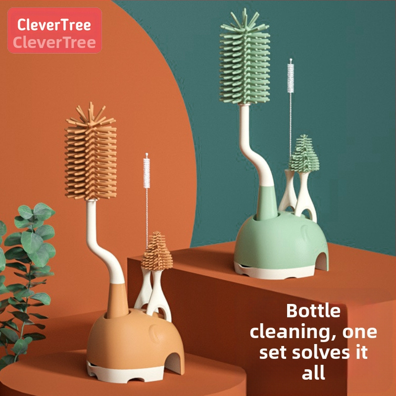 360° силиконова четка за бутилка с база – четка за биберон и сламка за почистване