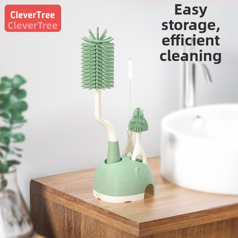 360° силиконова четка за бутилка с база – четка за биберон и сламка за почистване