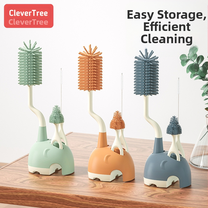 360° силиконова четка за бутилка с база – четка за биберон и сламка за почистване