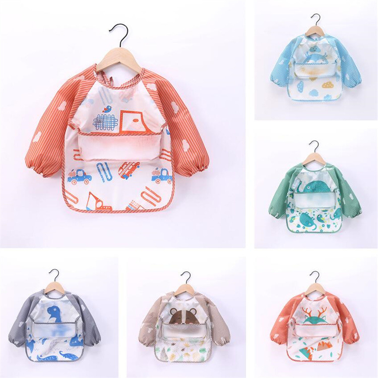 Памучна детска престилка за хранене с джоб за храна и обратим дизайн, неутрален пол, за деца 1–3 г (Пролет 2025)