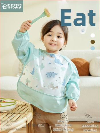 Βρεφική αδιάβροχη ποδιά φαγητού με μακριά μανίκια, καρτούν μοτίβο, πολυεστέρας TPU, Άνοιξη 2025.