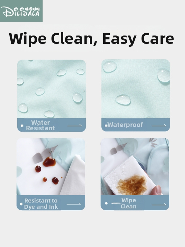 Бебешки водоустойчив лигавник за хранене с дълги ръкави, карикатурен принт, полиестер TPU, пролет 2025.