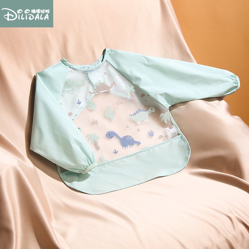 Βρεφική αδιάβροχη ποδιά φαγητού με μακριά μανίκια, καρτούν μοτίβο, πολυεστέρας TPU, Άνοιξη 2025.