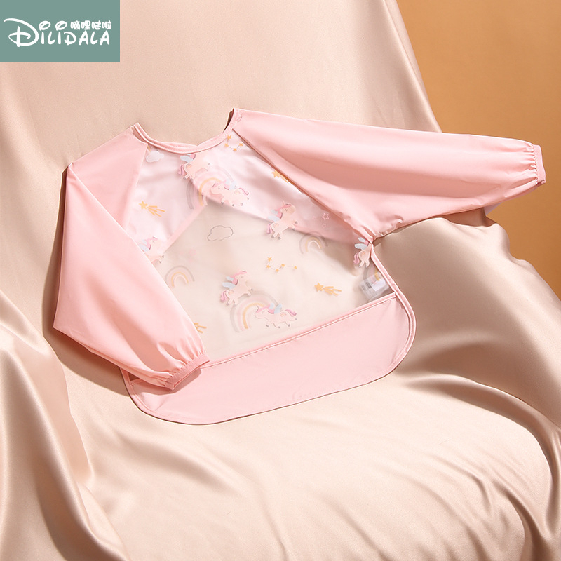 Βρεφική αδιάβροχη ποδιά φαγητού με μακριά μανίκια, καρτούν μοτίβο, πολυεστέρας TPU, Άνοιξη 2025.