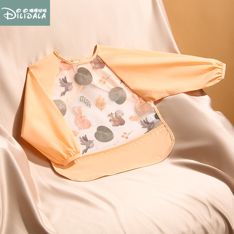 Βρεφική αδιάβροχη ποδιά φαγητού με μακριά μανίκια, καρτούν μοτίβο, πολυεστέρας TPU, Άνοιξη 2025.