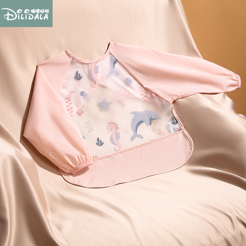 Βρεφική αδιάβροχη ποδιά φαγητού με μακριά μανίκια, καρτούν μοτίβο, πολυεστέρας TPU, Άνοιξη 2025.