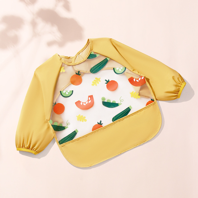 Βρεφική αδιάβροχη ποδιά φαγητού με μακριά μανίκια, καρτούν μοτίβο, πολυεστέρας TPU, Άνοιξη 2025.