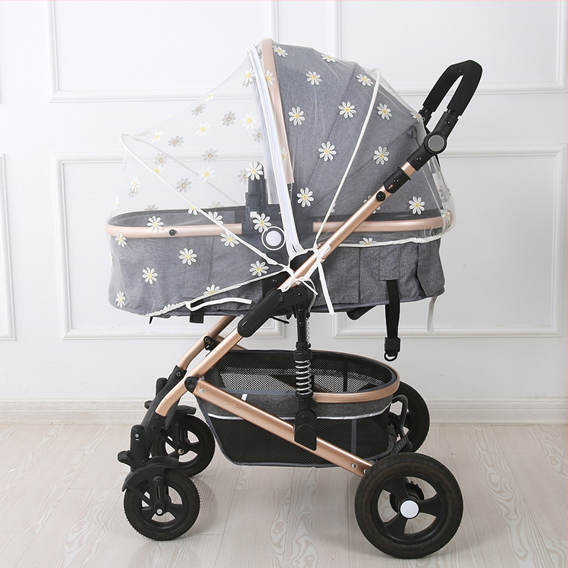 Мрежа против комари за детска количка, сгъваема, с пълно покритие, антикомарна, пластмасова рамка