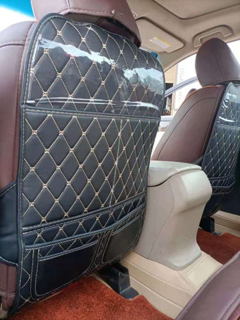 Οργανωτής πίσω καθίσματος αυτοκινήτου και προστατευτικό μαξιλάρι κατά των κλωτσιών, δέρμα, διακοσμητικά κεντήματα σε σχέδιο διαμαντιών, αδιάβροχο, μονωτικό, προσαρμόσιμο, με λαβή