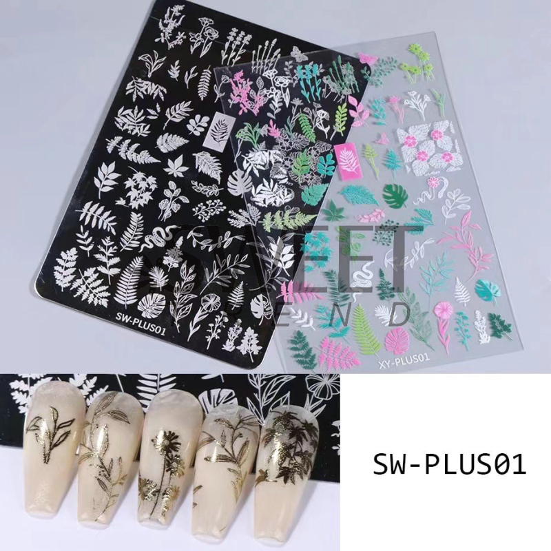 Πλάκα στίγμα νυχιών, 3D panda με λουλούδια και φύλλα, κρεμαστό σε σχήμα κεφαλιού γάτας, ανοξείδωτο ατσάλι, 10 g